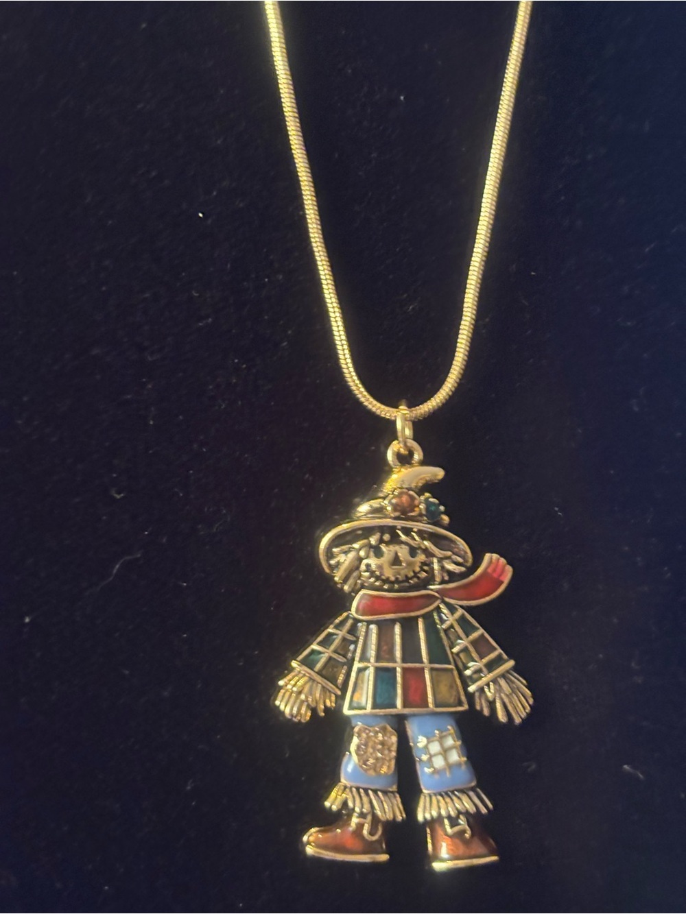 Gold-Tone Enamel Scarecrow Pendant Necklace - Multicolor